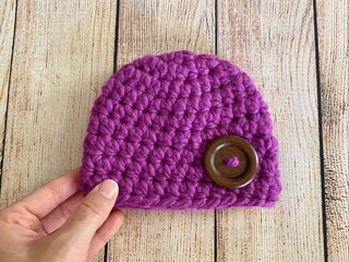 Purple orchid button beanie baby hat