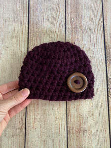  Purple eggplant button beanie baby hat by Two Seaside Babes