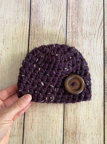 Purple marble button beanie baby hat by Two Seaside Babes