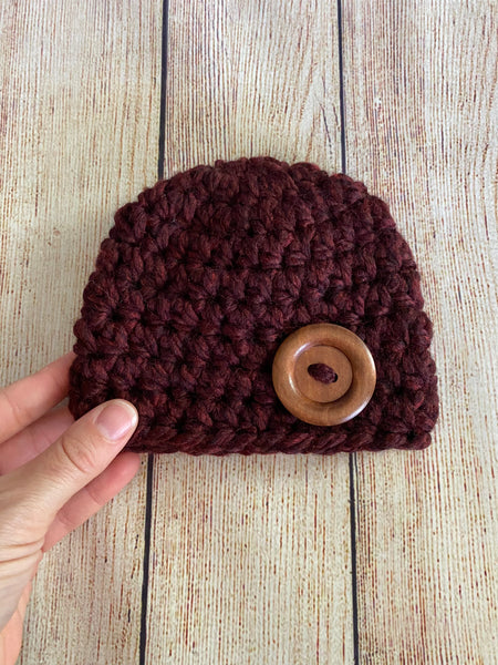 Red wine button beanie baby hat by Two Seaside Babes