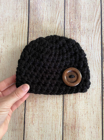 Black button beanie baby hat by Two Seaside Babes