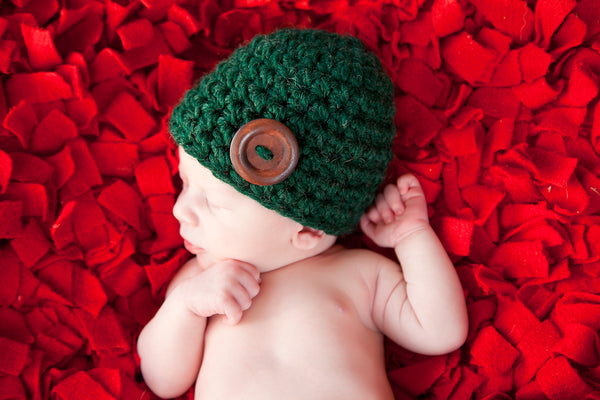 Evergreen pine button beanie baby hat