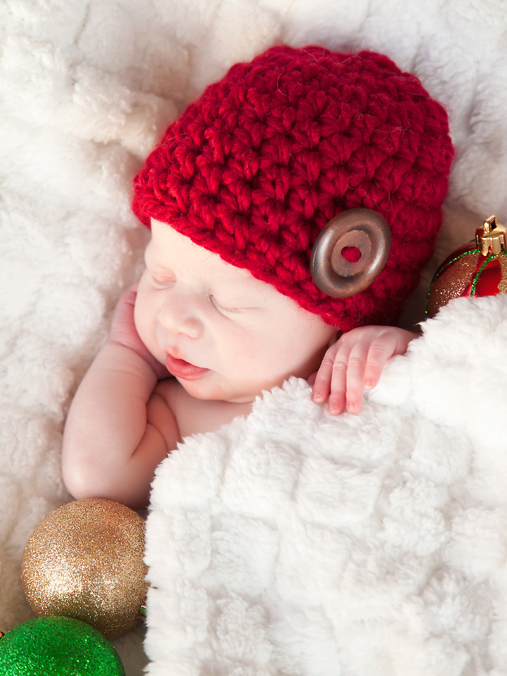 Cranberry red button beanie baby hat by Two Seaside Babes
