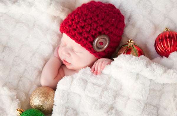 Cranberry red button beanie baby hat