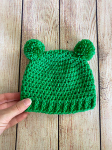 Green mini pom pom hat by Two Seaside Babes