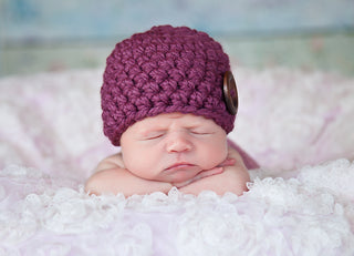 Purple plum button beanie baby hat