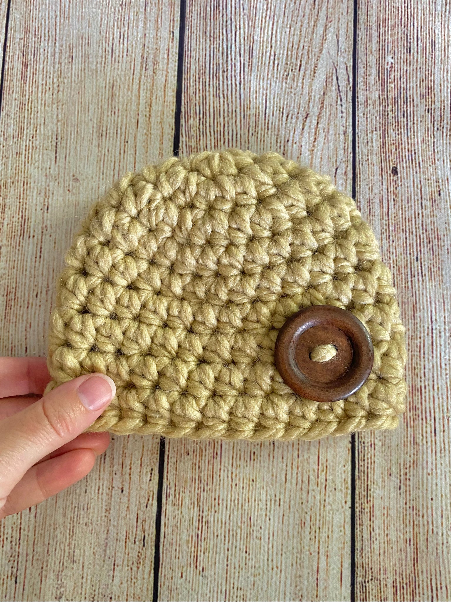 Beige button beanie baby hat by Two Seaside Babes