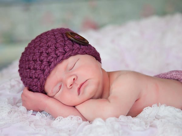 Purple plum button beanie baby hat