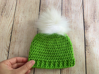 Lime green faux fur pom pom hat