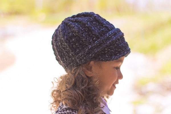 4T to Preteen Kids Charcoal Sparkle Buckle Beanie