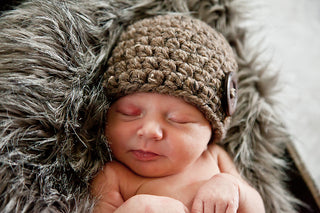 Barn wood brown button beanie baby hat