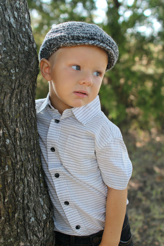 Charcoal gray & cream Irish wool newsboy hat