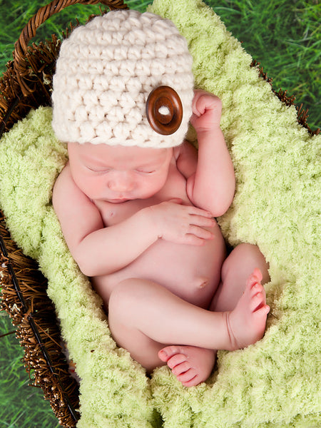 Cream button beanie baby hat by Two Seaside Babes
