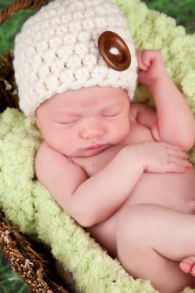 Cream button beanie baby hat