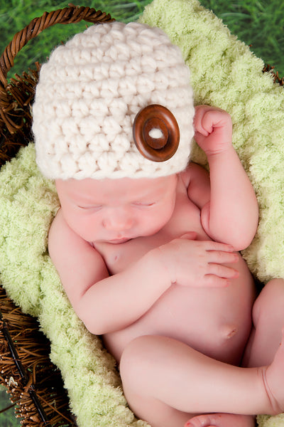 Cream button beanie baby hat