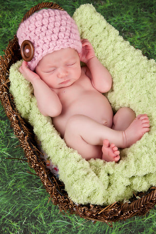 Pink blossom button beanie baby hat