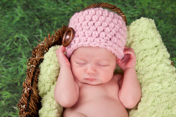 Pink blossom button beanie baby hat