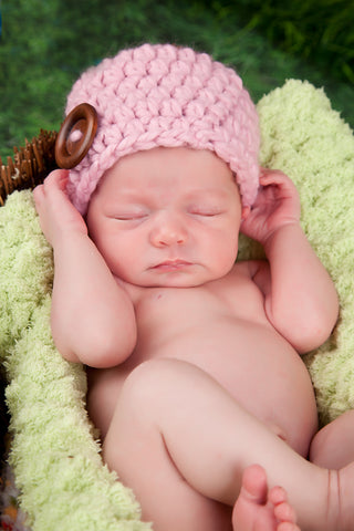 Pink blossom button beanie baby hat