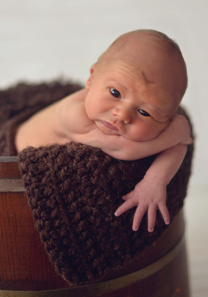 Dark Brown Wood | newborn photo prop layering baby blanket, basket stuffer, bucket filler