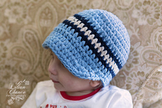 6 to 9 Month Light Blue, Navy Blue, & Ecru Striped Visor Beanie