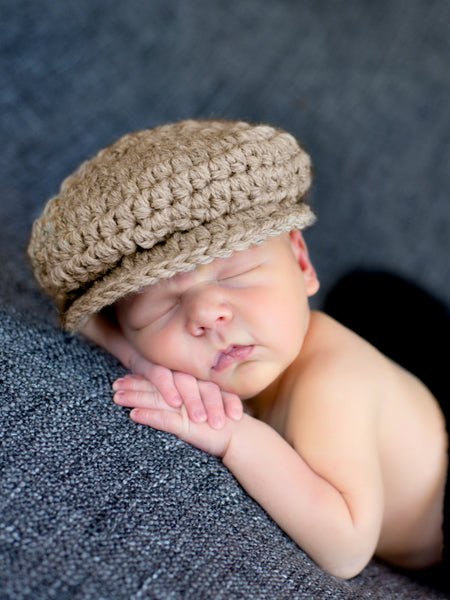 Newborn Tan | Irish wool Donegal newsboy hat, flat cap, golf hat | newborn, baby, toddler, boy, & men's sizes