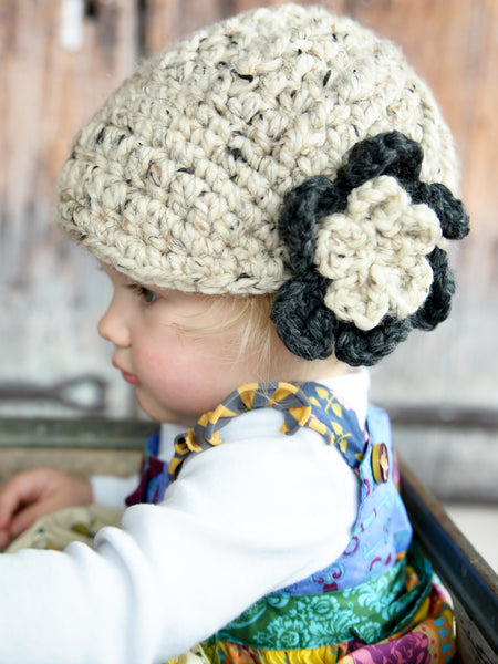 Custom flower beanie | chunky crochet thick winter hat | baby, toddler, girl's, women's sizes | 34 trendy colors available by Two Seaside Babes
