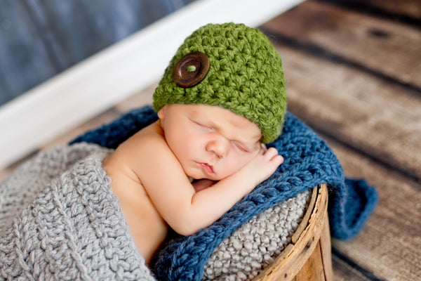 Green grass button beanie baby hat