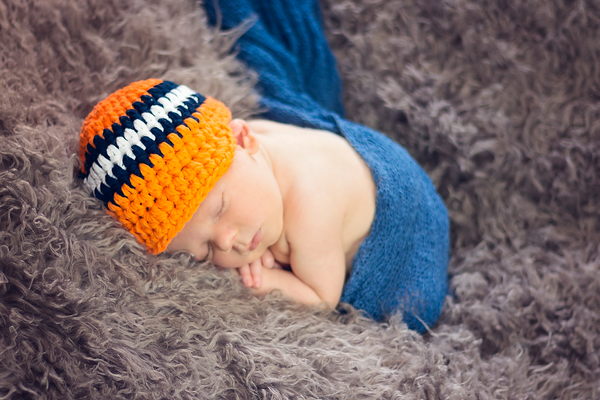 Newborn Orange, Navy Blue, & White Striped Visor Beanie