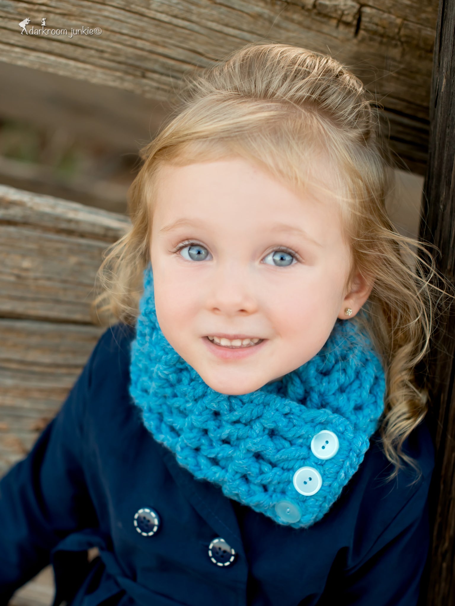 1T to 4T Toddler Cornflower Blue Button Scarf by Two Seaside Babes