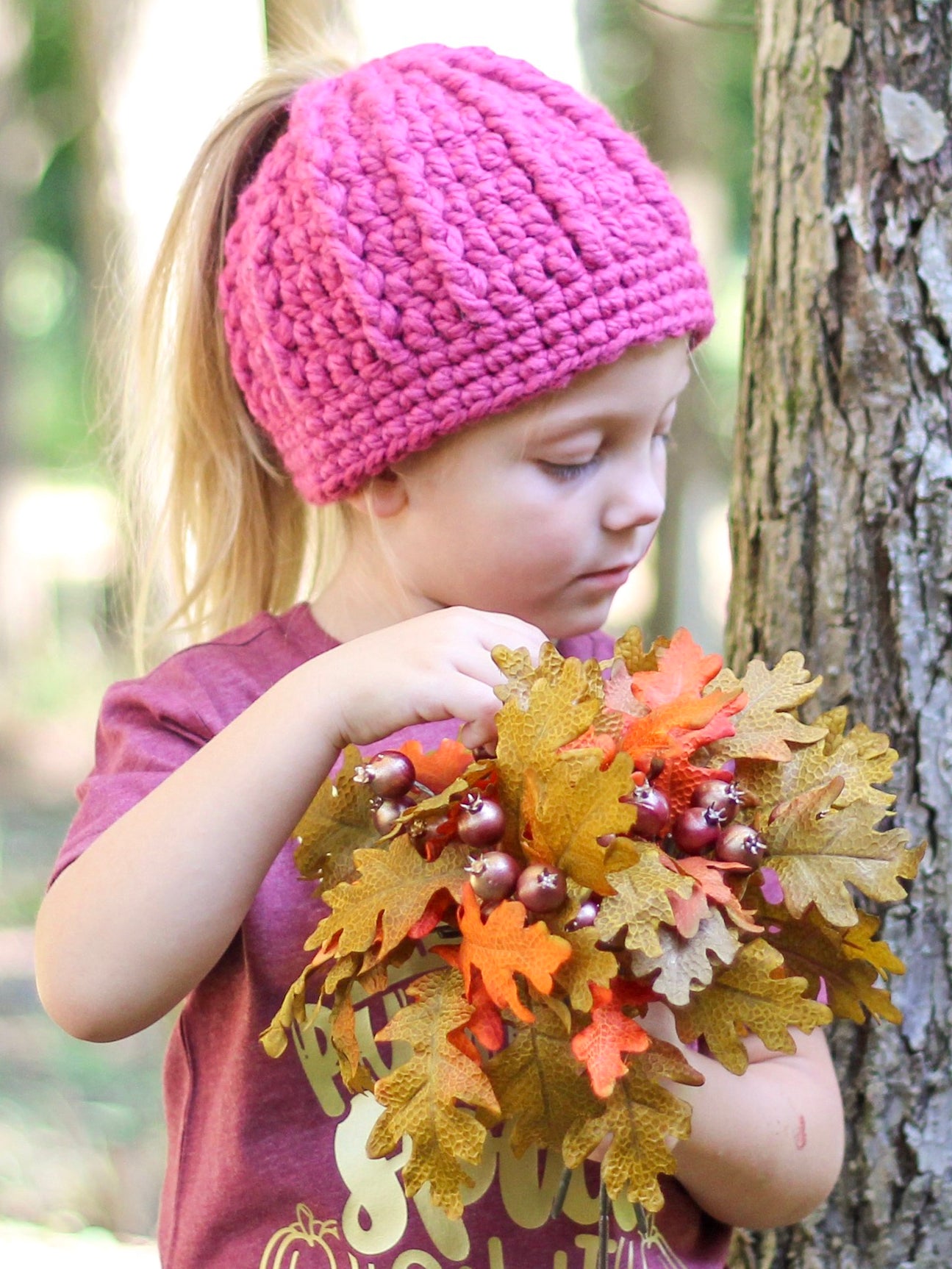 Raspberry pink messy bun ponytail beanie baby toddler girl women s sizes Two Seaside Babes