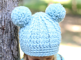 Sky blue double pom beanie winter hat