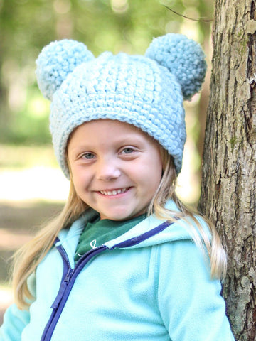 Sky blue double pom beanie winter hat by Two Seaside Babes