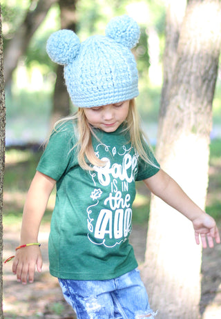 Sky blue double pom beanie winter hat