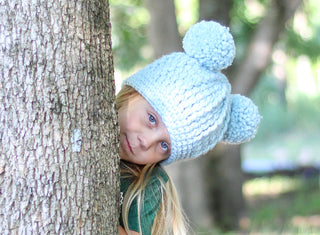 Sky blue double pom beanie winter hat