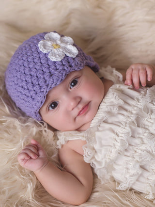 Grape flapper beanie hat | 40 flower colors available