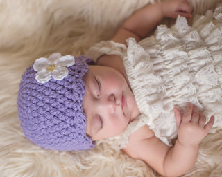 Grape flapper beanie hat | 40 flower colors available