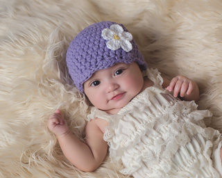 Grape flapper beanie hat | 40 flower colors available