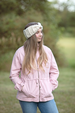 Cream sparkle knotted bow winter headband