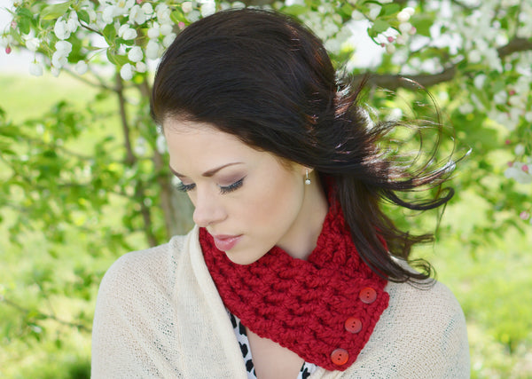 Adult Cranberry Red Button Scarf
