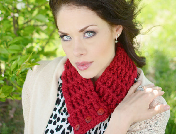 Adult Cranberry Red Button Scarf