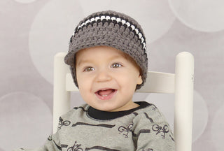 9 to 12 Month Elephant Gray, Black, & White Striped Visor Beanie