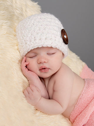 White sparkle button beanie baby hat