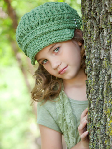 4T to Preteen Olive Green Buckle Newsboy Cap by Two Seaside Babes