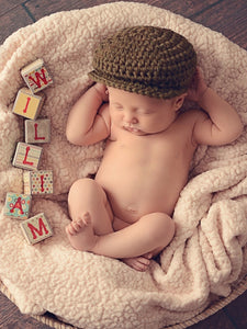 Newborn Olive Green | Irish wool Donegal newsboy hat, flat cap, golf hat | newborn, baby, toddler, boy, & men's sizes by Two Seaside Babes