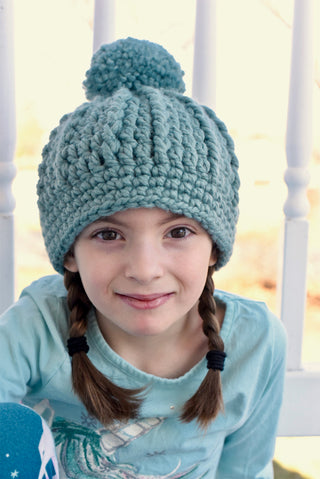 Seafoam pom beanie winter hat