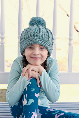 Seafoam pom beanie winter hat