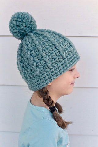 Seafoam pom beanie winter hat