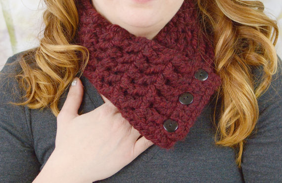 Adult Red Wine Button Scarf
