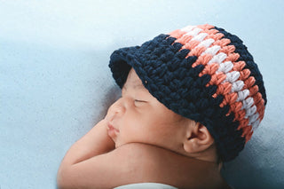 Newborn Navy Blue, Tangerine, & White Striped Visor Beanie