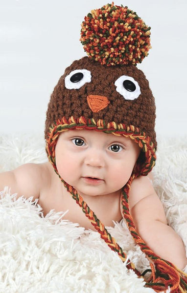 3 to 6 Month Turkey pom pom Thanksgiving Day hat | newborn, baby, toddler, child, & adult sizes